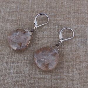 Gold Tone Leverback Tear Drop Rock or Glass Faceted Earrings